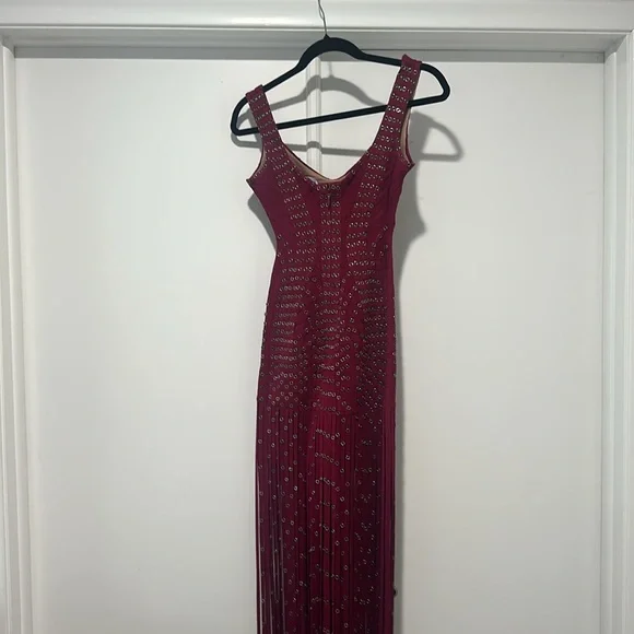 Burgundy Studded Fringe Herve Ledger Dress - Picture 8 of 12